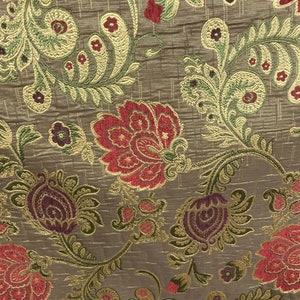 Brown Gold Red Green Floral Chenille Upholstery Brocade Fabric (56 in.) Sold By The Yard