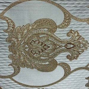 Grey Blue Dark Gold Damask Brocade Upholstery Drapery Fabric (54 in.) Sold BTY