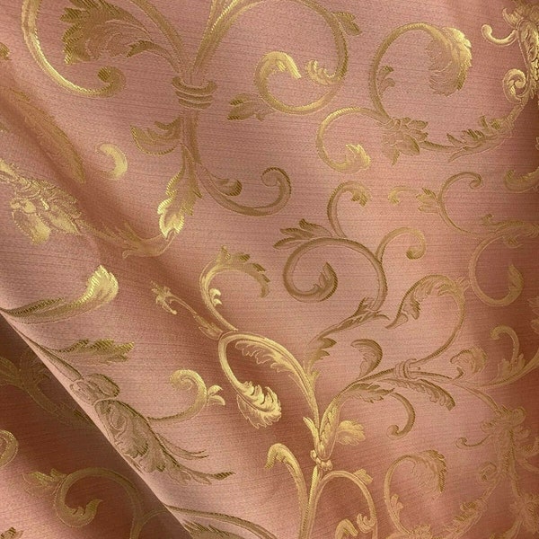 PINK GOLD Brocade Flower Floral Upholstery Drapery Fabric (110 in.) Sold By The Yard