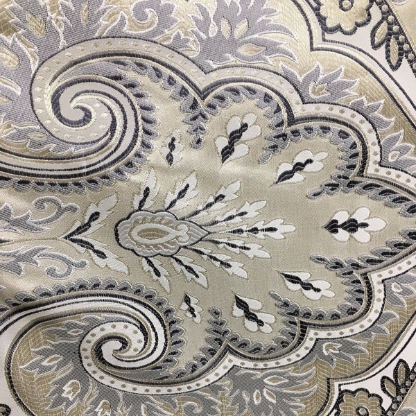 IVORY GREY Damask Brocade Upholstery Drapery Fabric (58 in.) Sold By The Yard