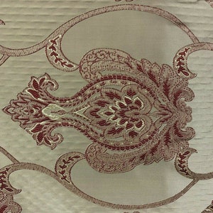 TAUPE BURGUNDY Damask Brocade Upholstery Drapery Fabric (54 in.) Sold By The Yard