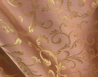 PINK GOLD Brocade Flower Floral Upholstery Drapery Fabric (110 in.) Sold By The Yard