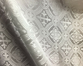 WHITE Liturgical Cross Brocade Fabric (60 in.) Sold By The Yard