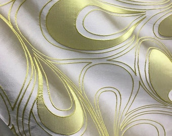 BEIGE PISTACHIO GREEN Paisley Brocade Upholstery Drapery Fabric (54 in.) Sold By The Yard
