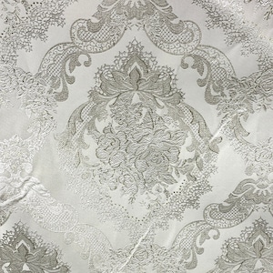 WHITE GOLD Metallic Floral Brocade Upholstery Drapery Fabric (110 in.) Sold By The Yard