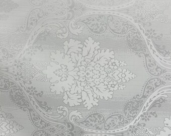 WHITE Damask Brocade Upholstery Drapery Fabric (110 in.) Sold By The Yard