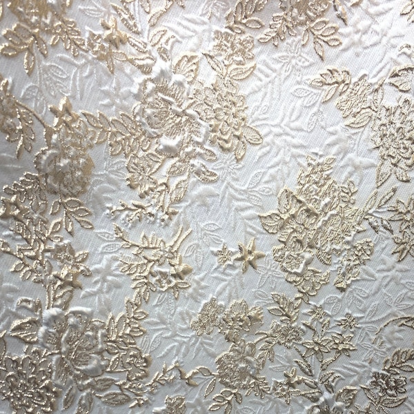 IVORY GOLD Floral Brocade Fabric (60 in.) Sold By The Yard