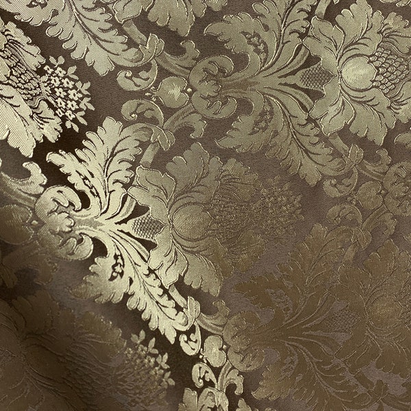 BROWN GOLD Damask Jacquard Brocade Flower Floral Fabric (110 in.) Sold By The Yard