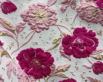 FUCHSIA PINK GOLD Floral Brocade Fabric (60 in.) Sold By The Yard