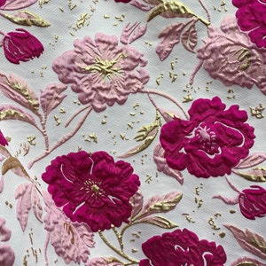 FUCHSIA PINK GOLD Floral Brocade Fabric (60 in.) Sold By The Yard