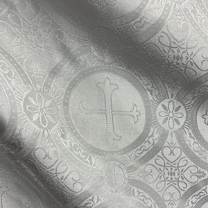 WHITE Liturgical Cross Brocade Fabric (55 in.) Sold By The Yard