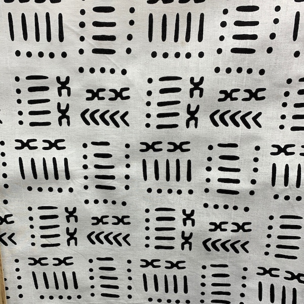 WHITE BLACK African Wax Print Fabric 100% Cotton (45 in.) Sold By The Yard