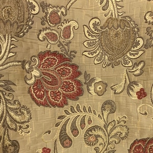 LIGHT BROWN GOLD Floral Chenille Upholstery Brocade Fabric (56 in.) Sold By The Yard