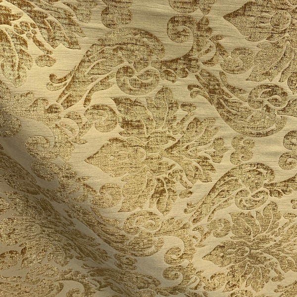 GOLD Damask Chenille Upholstery Brocade Fabric (54 in.) Sold By The Yard