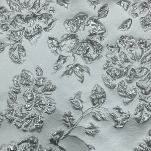 WHITE SILVER Floral Brocade Fabric (60 in.) Sold By The Yard