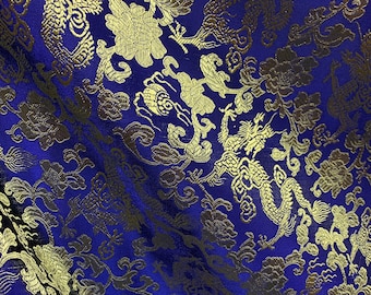 Dark Blue Sale by Half a Yard Sea Green Gold Woven Brocade Sari Silk Floral Gold Weaved Indian Brocade Silk Shiny Decorative Textiles