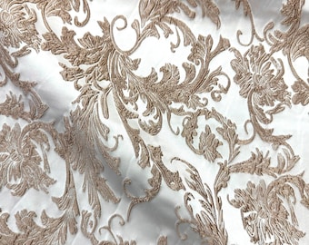 TAUPE Floral Brocade Fabric (60 in.) Sold By The Yard