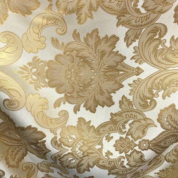 GOLD Damask Brocade Upholstery Drapery Fabric (110 in.) Sold By The Yard
