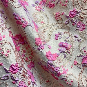 FUCHSIA PINK GOLD Floral Paisley Brocade Fabric (60 in.) Sold By The Yard