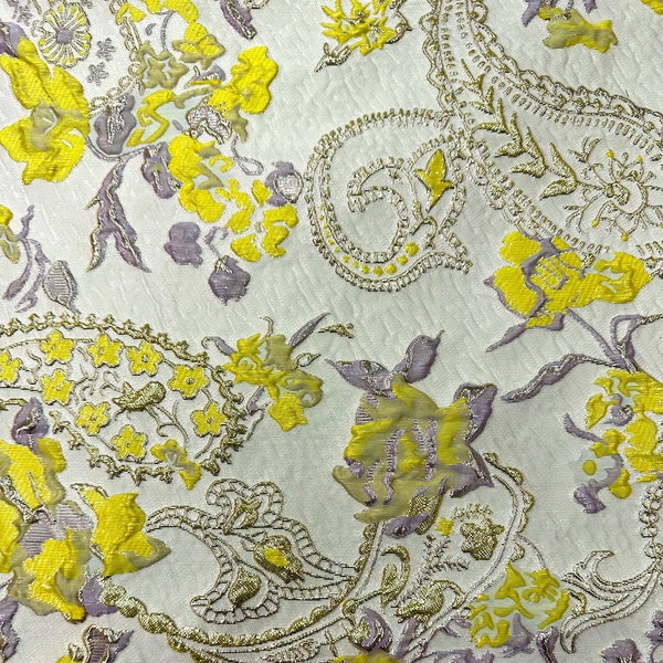 YELLOW GOLD Floral Paisley Brocade Fabric (60 in.) Sold By The Yard