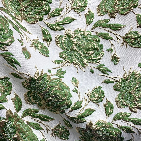 LIGHT GREEN GOLD Floral Brocade Fabric (60 in.) Sold By The Yard