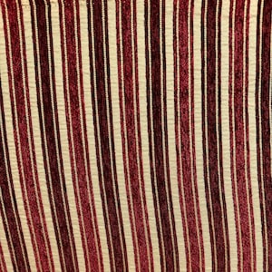 BURGUNDY BEIGE Striped Chenille Upholstery Brocade Fabric (56 in.) Sold By The Yard
