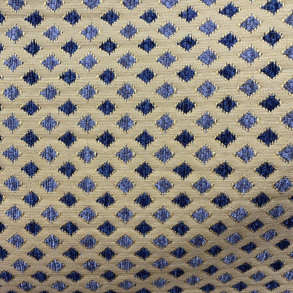 BLUE BEIGE Diamond Chenille Upholstery Brocade Fabric (56 in.) Sold By The Yard
