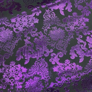 PURPLE BLACK Damask Metallic Brocade Fabric (58 in.) Sold By The Yard