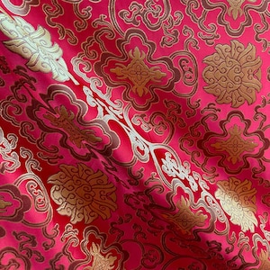 RED GOLD Embroidered Brocade Fabric (60 in.) Sold By The Yard