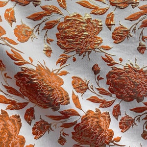 ORANGE GOLD Floral Brocade Fabric (60 in.) Sold By The Yard