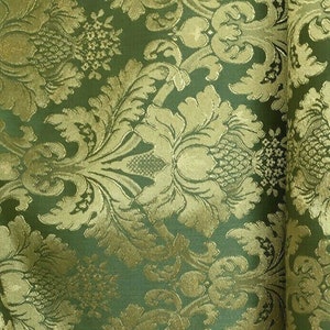 SAGE GREEN GOLD Damask Jacquard Brocade Flower Floral Fabric (110 in.) Sold By The Yard