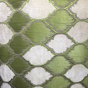 APPLE GREEN IVORY Diamond Chenille Upholstery Brocade Fabric (54 in.) Sold By The Yard