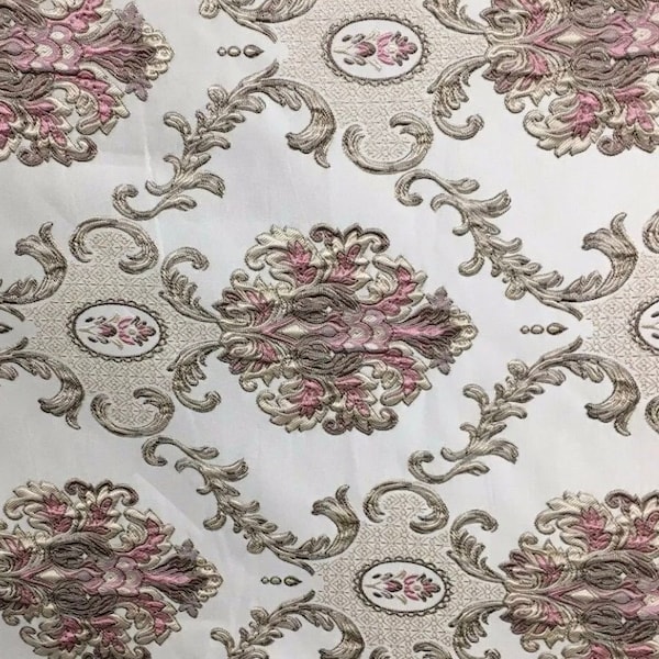 PINK TAUPE Damask Brocade Upholstery Drapery Fabric (54 in.) Sold By The Yard