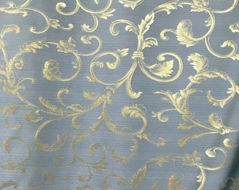 BLUE GOLD Brocade Flower Floral Upholstery Drapery Fabric (110 in.) Sold By The Yard