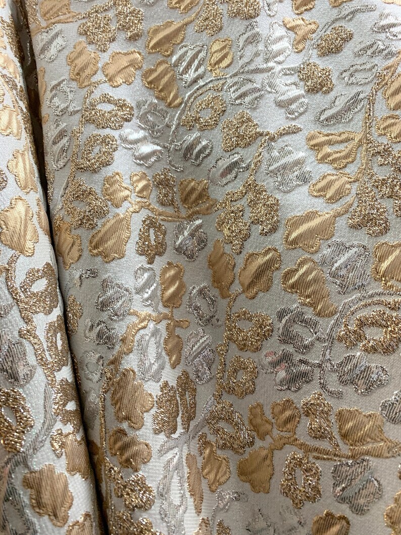 WHITE GOLD Floral Brocade Fabric 60 In. Sold by the Yard - Etsy