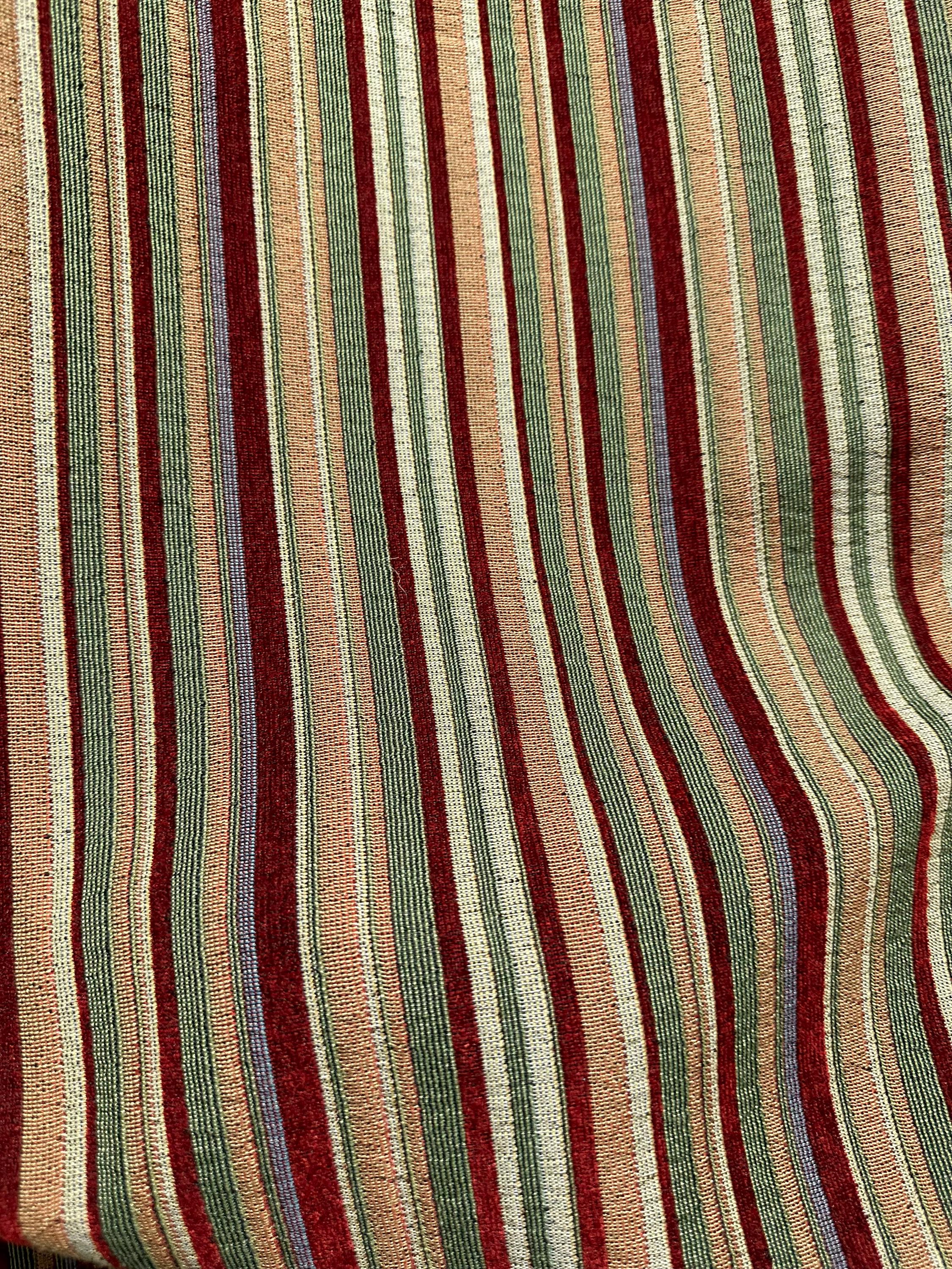 BURGUNDY GREEN Striped Chenille Upholstery Brocade Fabric (54 In.) Sold ...