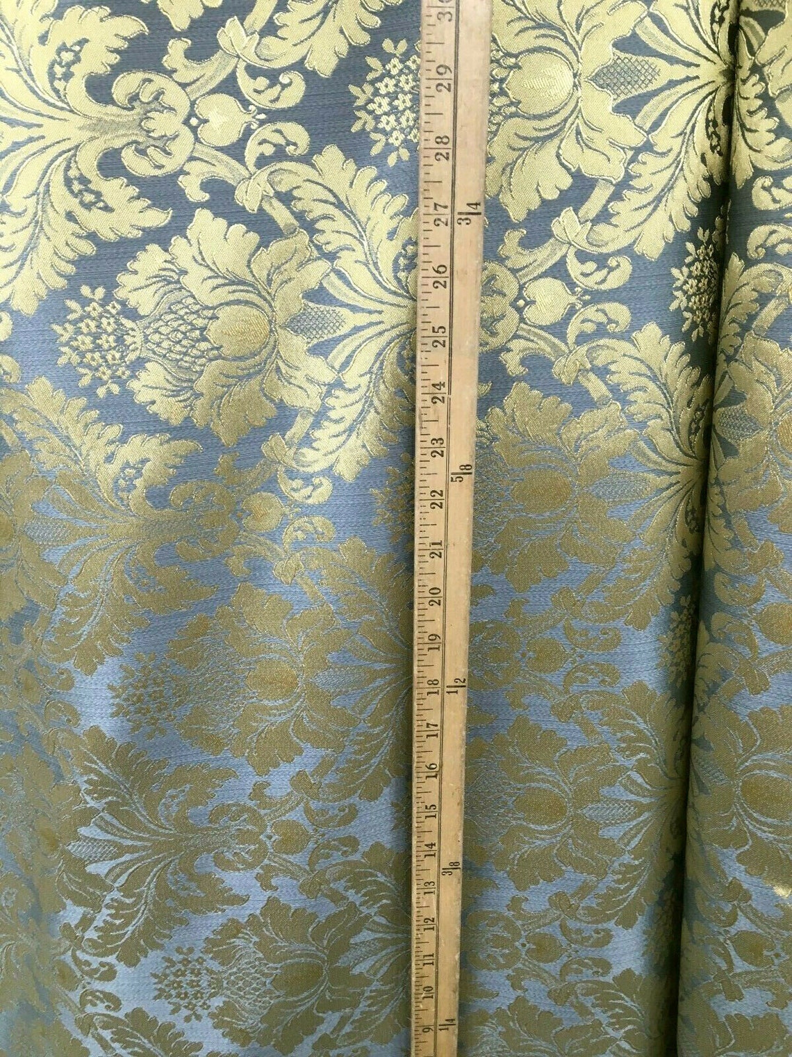 BLUE GOLD Damask Jacquard Brocade Flower Floral Fabric (110 In.) Sold ...