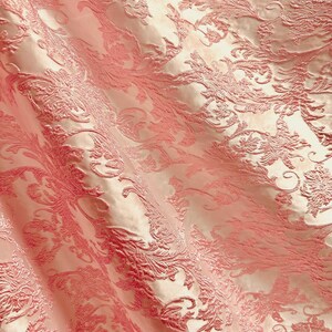 Faux Silk Brocade Fabric - Peach Flower Jacquard Damask (Rayon/Synthetic) - 28" Wide - Chinese Pattern