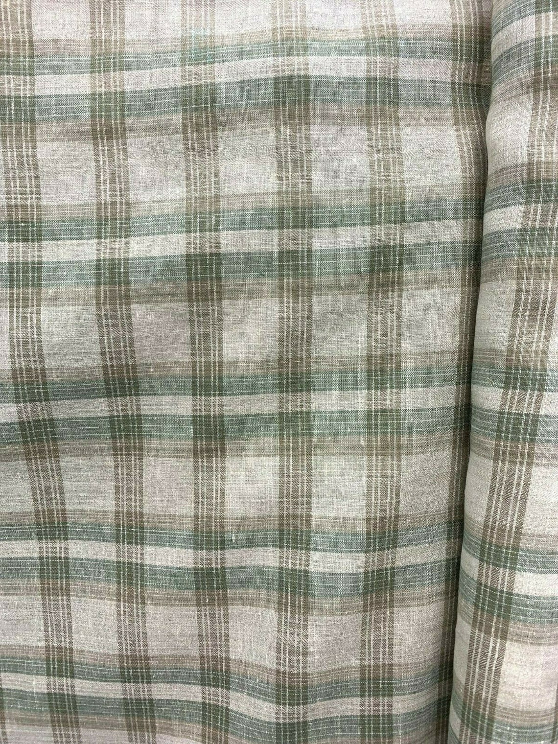 Natural Sage Green Plaid 100 Linen Fabric 60 In. 20 Yards Etsy