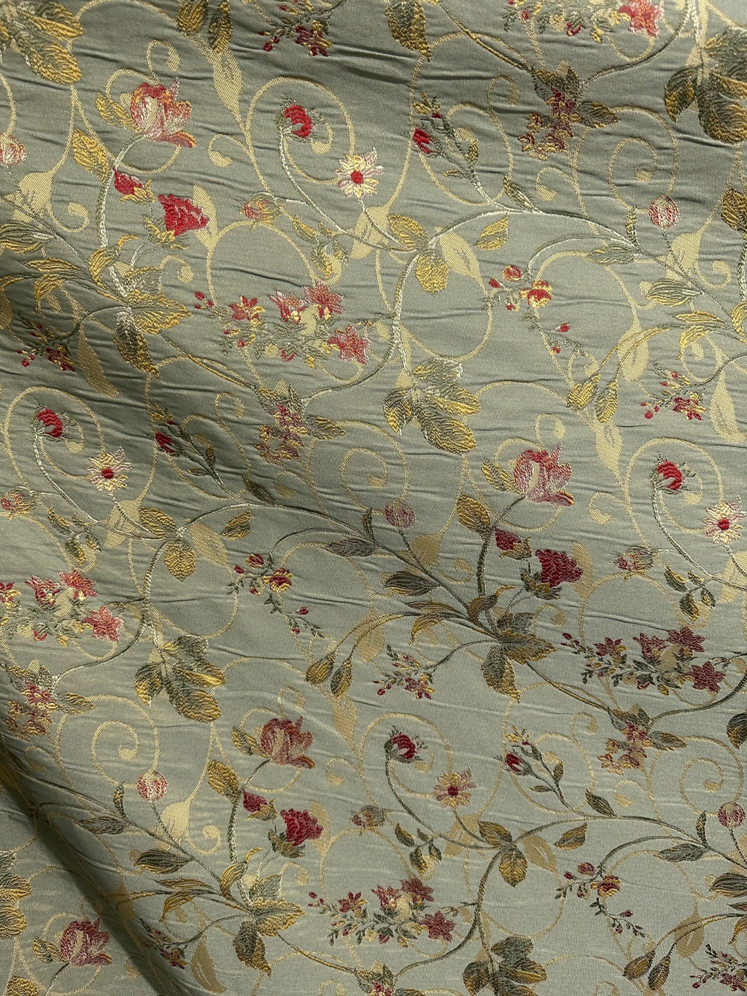 SAGE GREEN GOLD Multicolor Floral Upholstery Drapery Brocade Fabric 110 ...