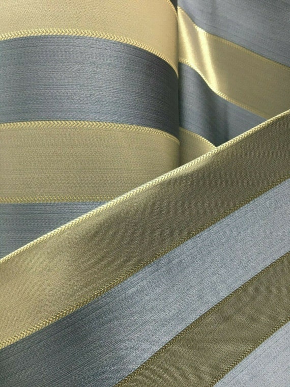 SLATE BLUE GOLD Striped Brocade Upholstery Drapery Fabric 110 In. Sold by  the Yard 