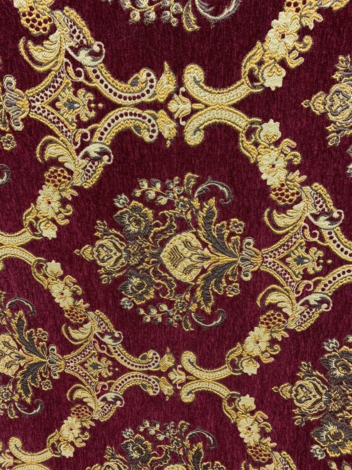 PALERMO Burgundy Gold Floral Damask Brocade Jacquard Fabric