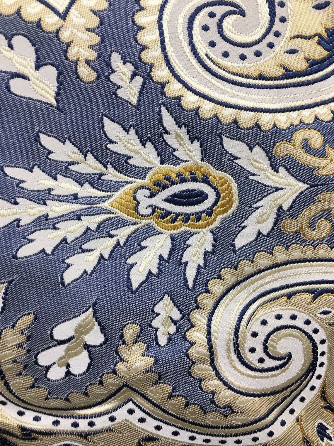 BLUE GOLD IVORY Damask Brocade Upholstery Fabric 58 in. Sold Etsy