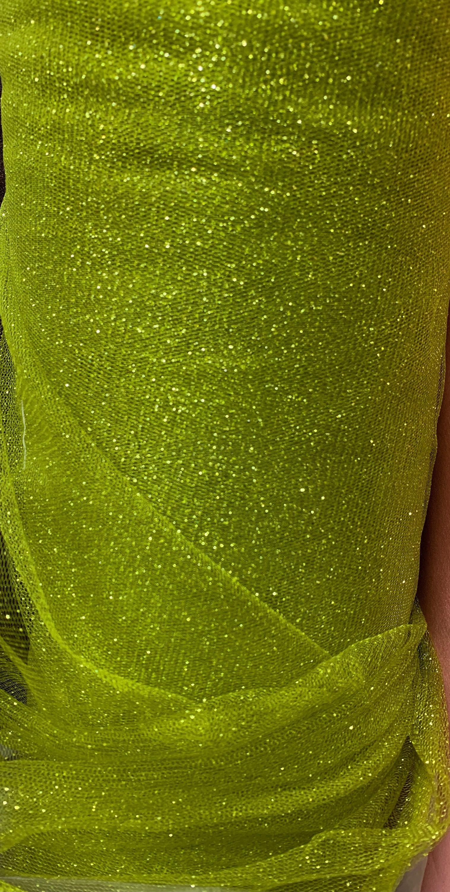 Green Glitter Mesh Net 2way Stretch Fabric 45” Dresses Dance Costumes Crafts 