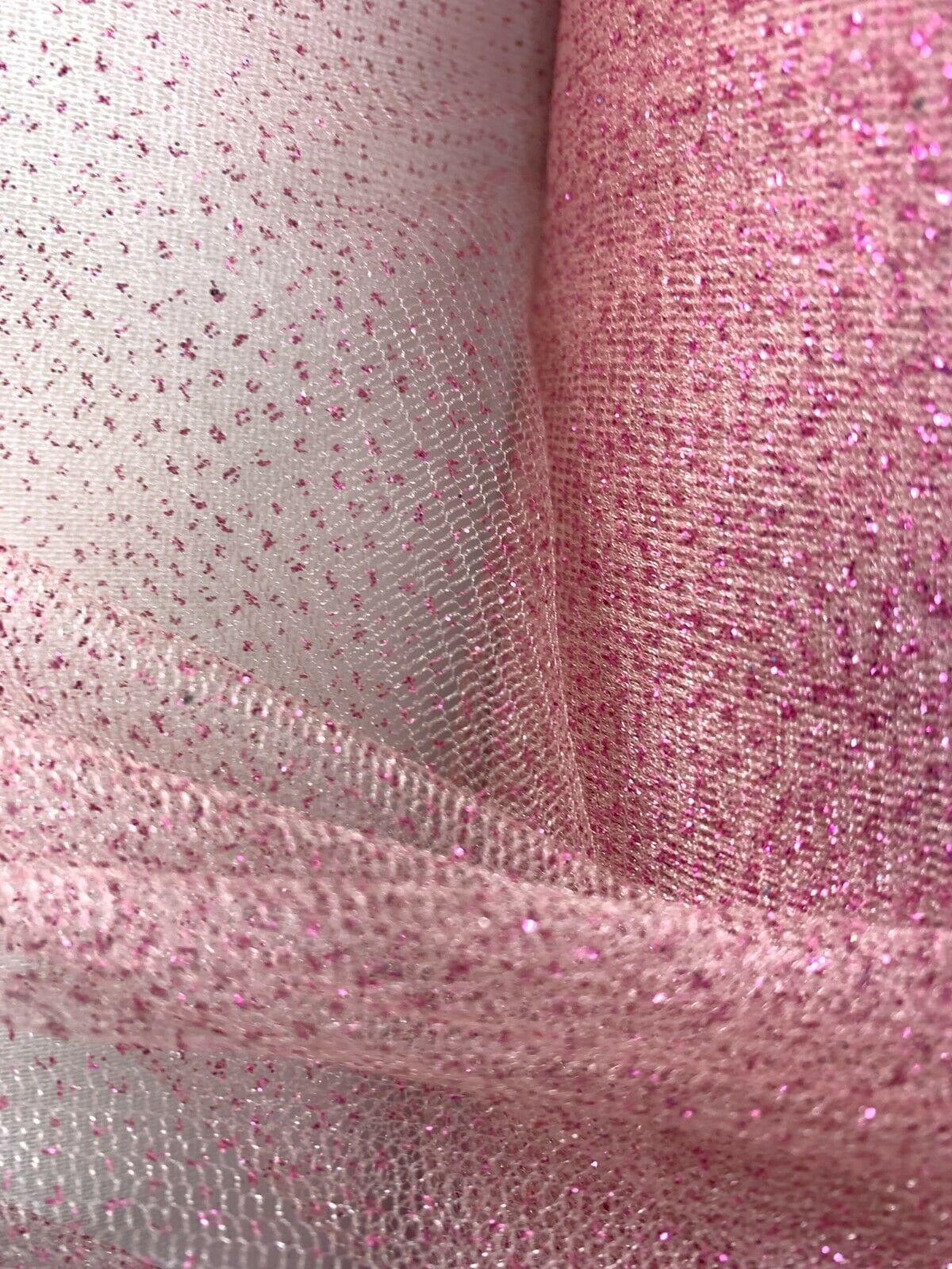 Gorgeous Shiny Glitter Glued Hot Pink Soft Tulle Fabric
