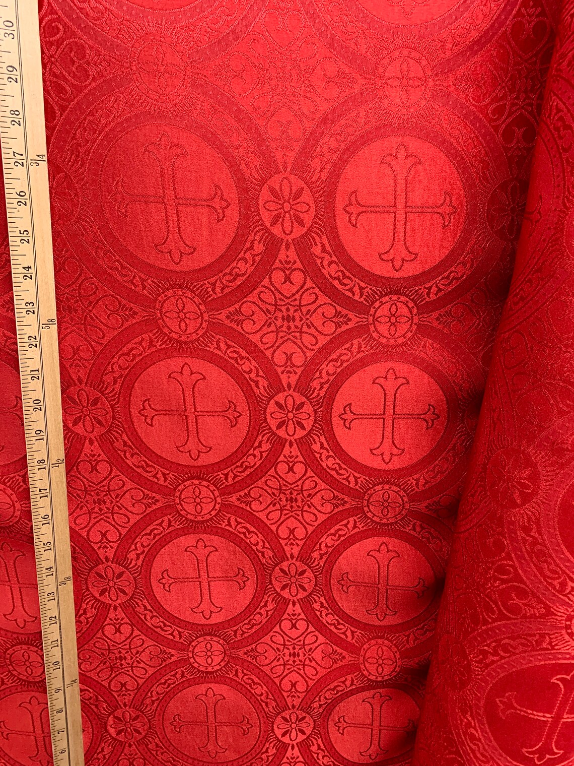 RED Liturgical Cross Brocade Fabric 55 In. Sold by the Yard Etsy