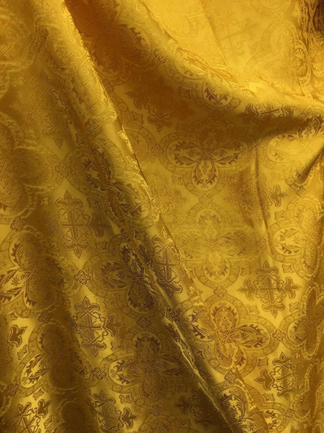 GOLD Liturgical Cross Brocade Fabric 60 in. Sold By The Yard Etsy