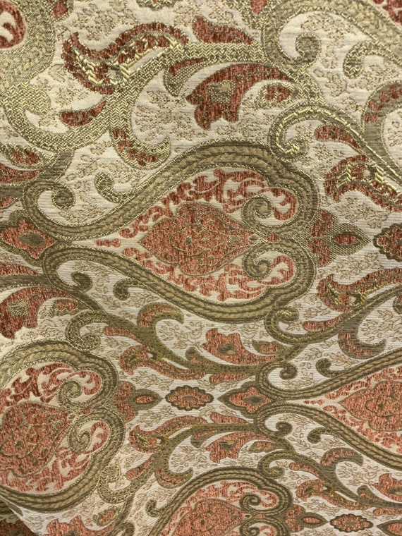 Black & Gold Pattern Damask Diamond Chenille Upholstery Fabric