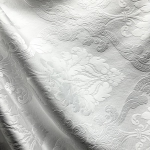 WHITE Damask Brocade Upholstery Drapery Fabric (56 in.) Sold By The Yard