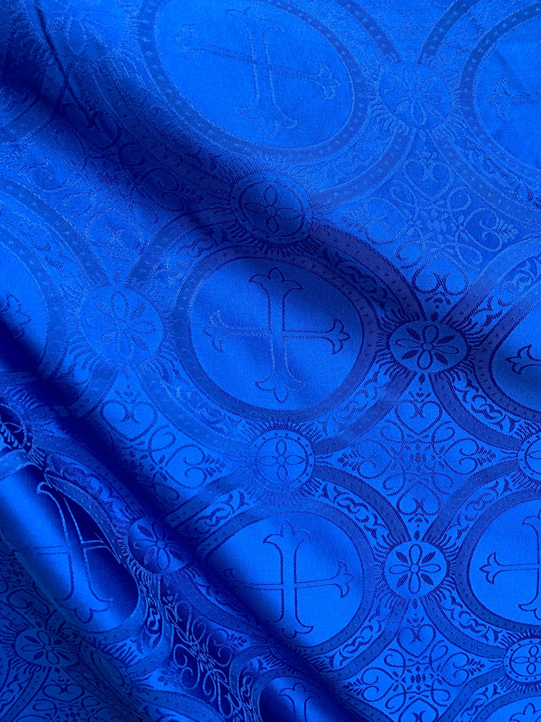 ROYAL BLUE Liturgical Cross Brocade Fabric 55 In. Sold by the Yard Etsy